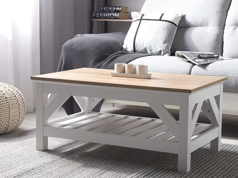 Beliani Table Basse Bois Clair/Blanc 100 x 60 cm Savannah