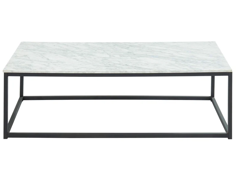 HOMIFAB Table Basse rectangulaire 120 cm en marbre Blanc et Pieds en métal Noir - Collection Telma.