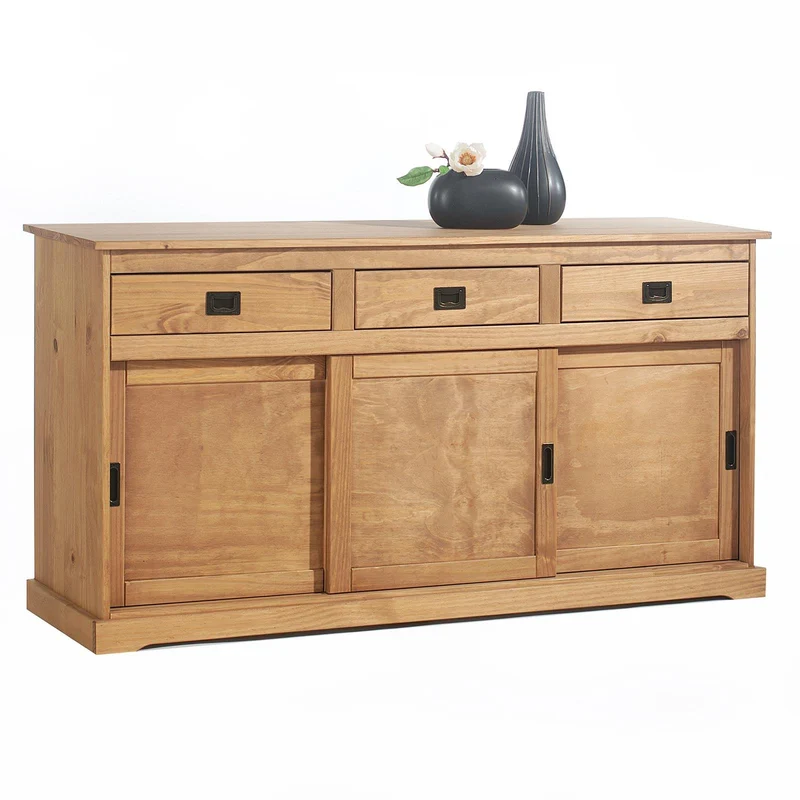 IDIMEX Buffet Savona bahut vaisselier Commode avec 3 tiroirs et 3 Portes coulissantes, en pin Massif lasuré Brun