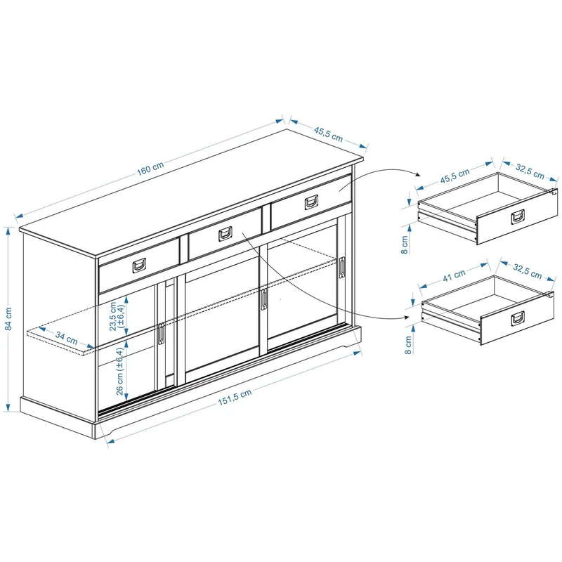 IDIMEX Buffet Savona bahut vaisselier Commode avec 3 tiroirs et 3 Portes coulissantes, en pin Massif lasuré Brun