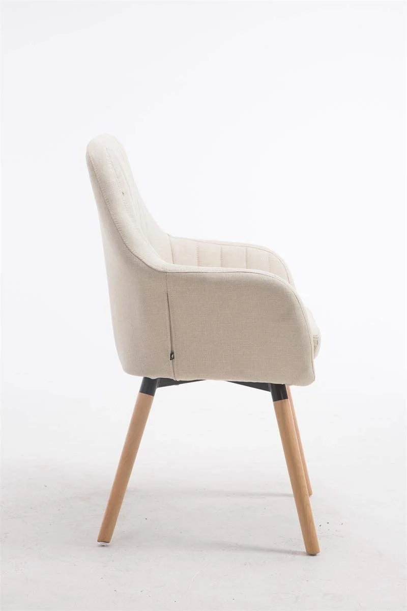 CLP Chaise de Salle à Manger Confortable Florian Rembourré Revêtement en Tissu - Chaise Visiteur avec Un Design Retro Accoudoirs et Pieds en Bois - Couleurs au Choix: Crème, Nature