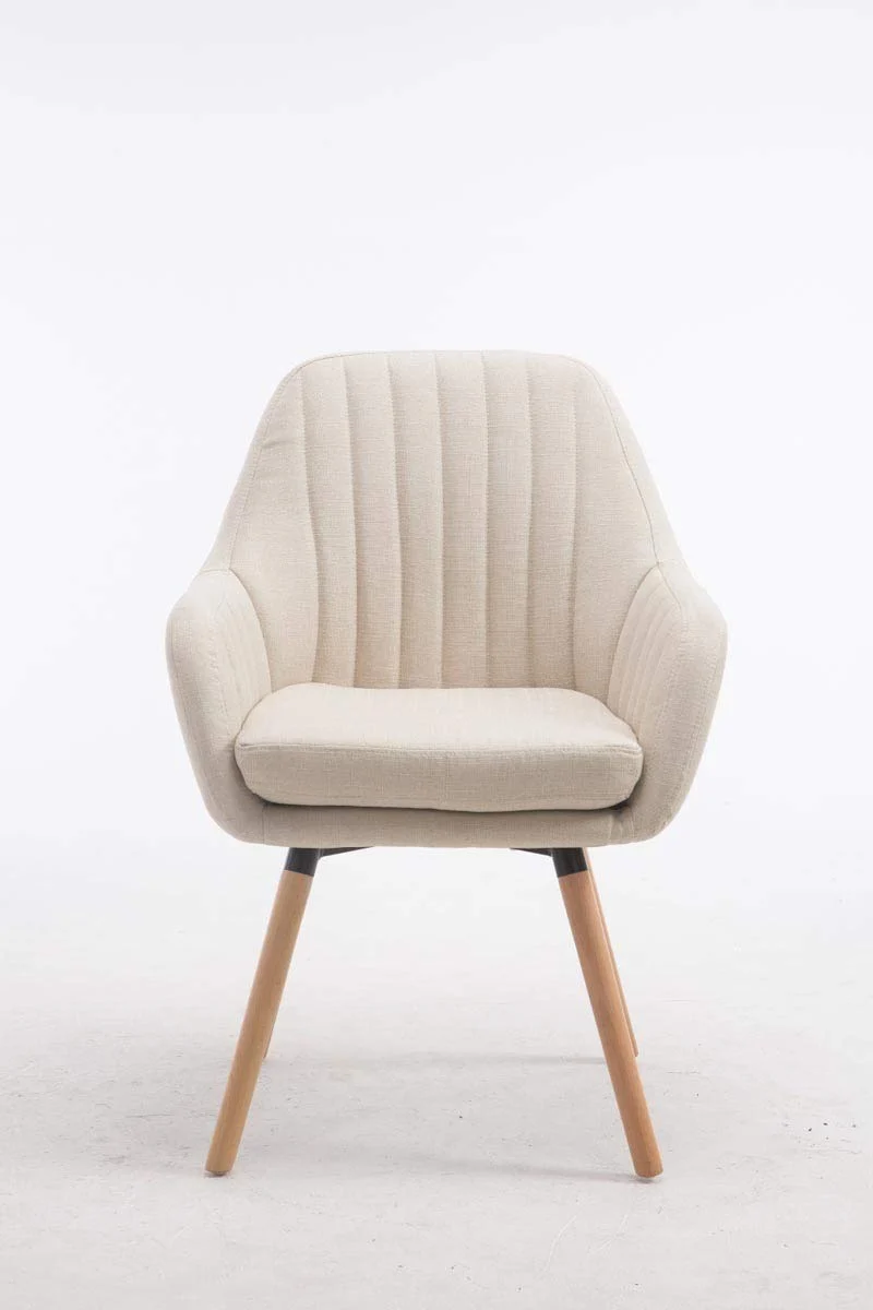CLP Chaise de Salle à Manger Confortable Florian Rembourré Revêtement en Tissu - Chaise Visiteur avec Un Design Retro Accoudoirs et Pieds en Bois - Couleurs au Choix: Crème, Nature