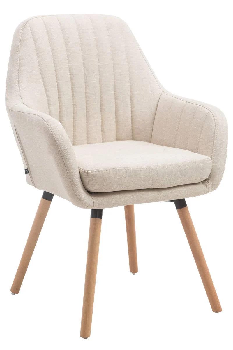 CLP Chaise de Salle à Manger Confortable Florian Rembourré Revêtement en Tissu - Chaise Visiteur avec Un Design Retro Accoudoirs et Pieds en Bois - Couleurs au Choix: Crème, Nature