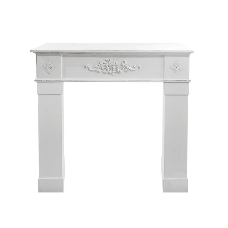 Console de cheminée Blanc patiné Encadrement de cheminée en bois avec ornements inspiré des maisons de campagne