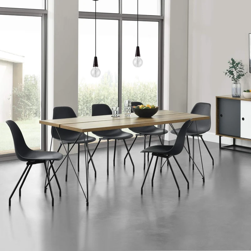 [en.CASA] Table à Manger Table de Salle à Manger Table de Cuisine Table de Bureau pour 6 Personnes Acier revêtu par Poudre MDF furniert 178cm x 78cm x 77cm Effet Bois