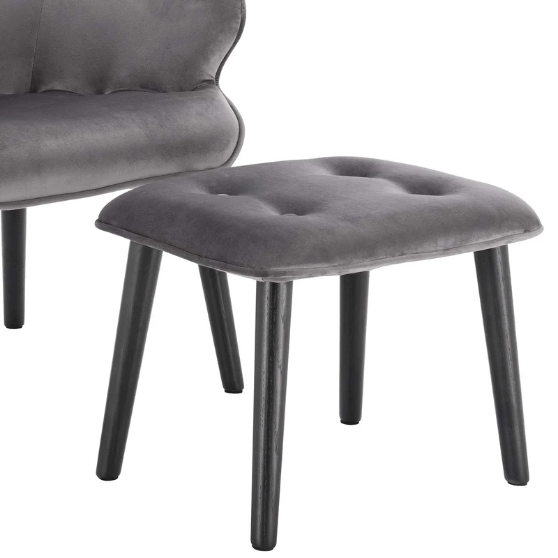 WOLTU SKS22dgr Fauteuil de détente Fauteuil Relaxant en Velours et Bois Massif Fauteuil TV avec Tabouret Repose-Pieds,Gris Foncé