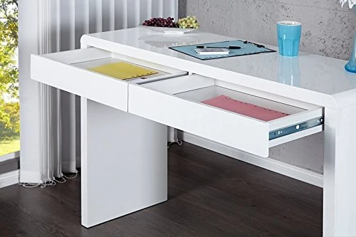 DuNord Bureau Design Blanc Brillant 120 cm