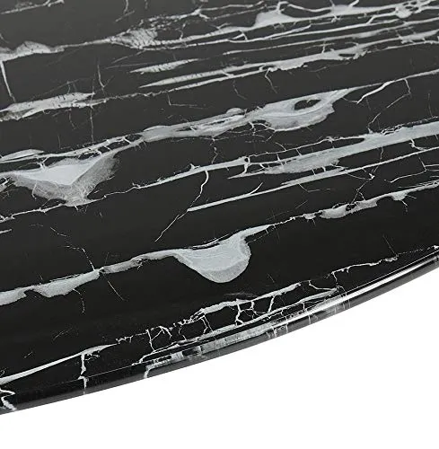 Alterego Table Basse de Salon Ronde 'GOST Mini' en Verre Noir Effet marbre et Pied Central Blanc