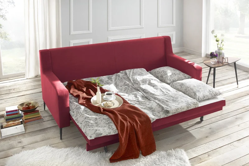 Bobochic BERGEN Canapé de 3 places convertible Rouge 222 x 92 x 90 cm