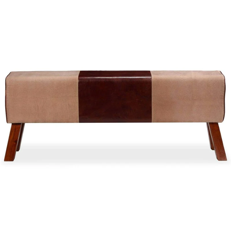 Festnight Banc Cuir Véritable Tabouret de Style Vintage Marron et Beige 120 x 30 x 45 cm