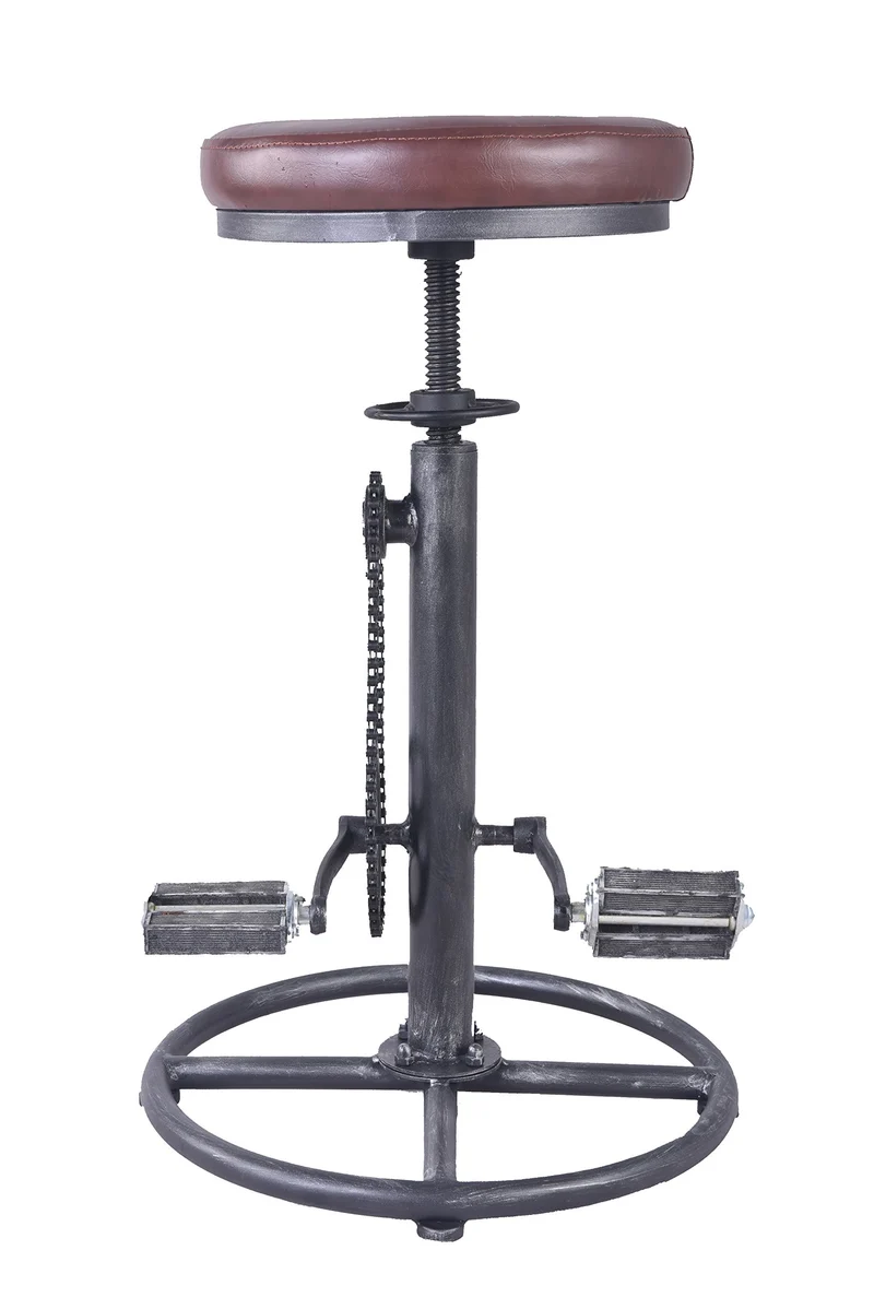 Tabouret de vélo pivotant industriel, siège en cuir PU et chaise de barre de fer, tabouret de bar design de vélo, réglable en hauteur, repose-pieds de pédale de vélo