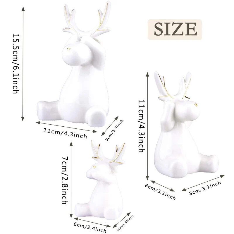 Valery Madelyn 3pcs Ensemble de décoration de Renne de Noël, Ornements en céramique de Figurines de Wapiti, décoration de Table (Hiver étincelant)