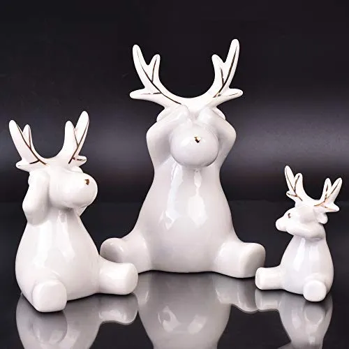 Valery Madelyn 3pcs Ensemble de décoration de Renne de Noël, Ornements en céramique de Figurines de Wapiti, décoration de Table (Hiver étincelant)