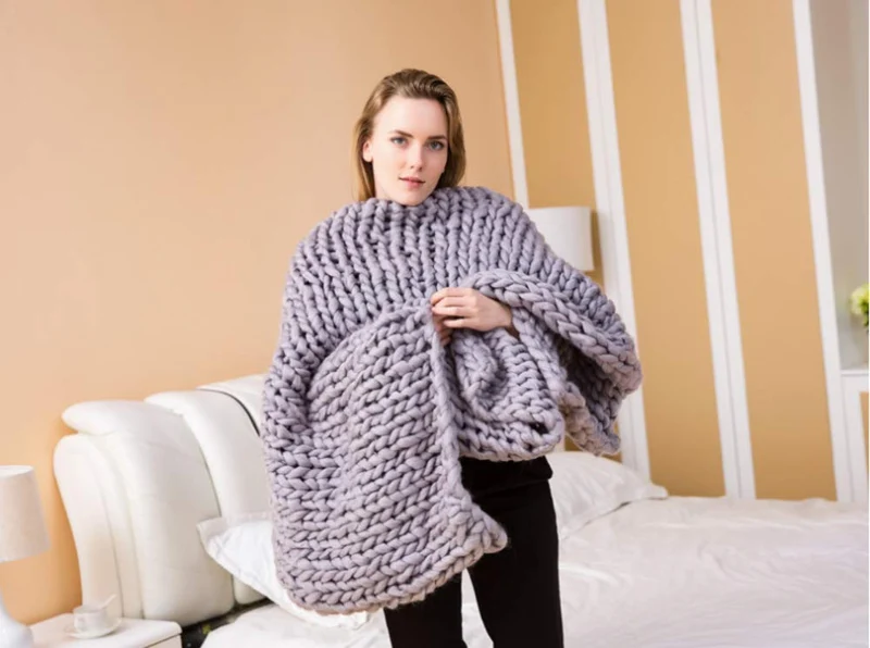 Couverture tricotée Chunky, couvertures en tricot de fil Big Chunky faits à la main, grand câble tricoté, couverture de décor, couverture douce et confortable pour couverture canapé ou canapé de ferme
