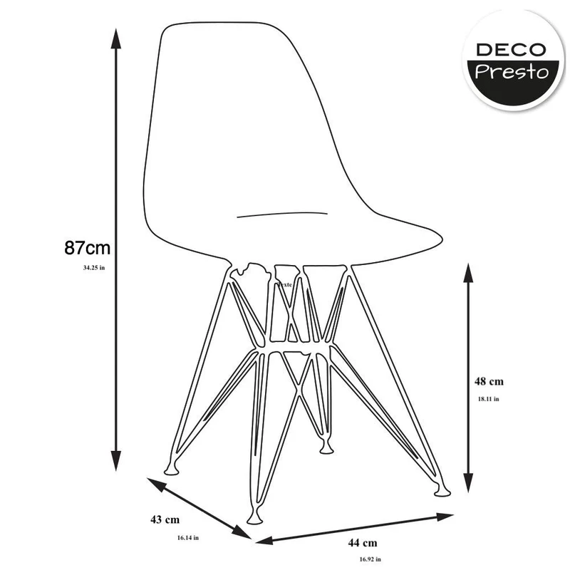 Decopresto Lot 2 x Chaise Design Scandinave Retro Creme Pieds Acier Metal Chrome DP-DSR-CR-2P