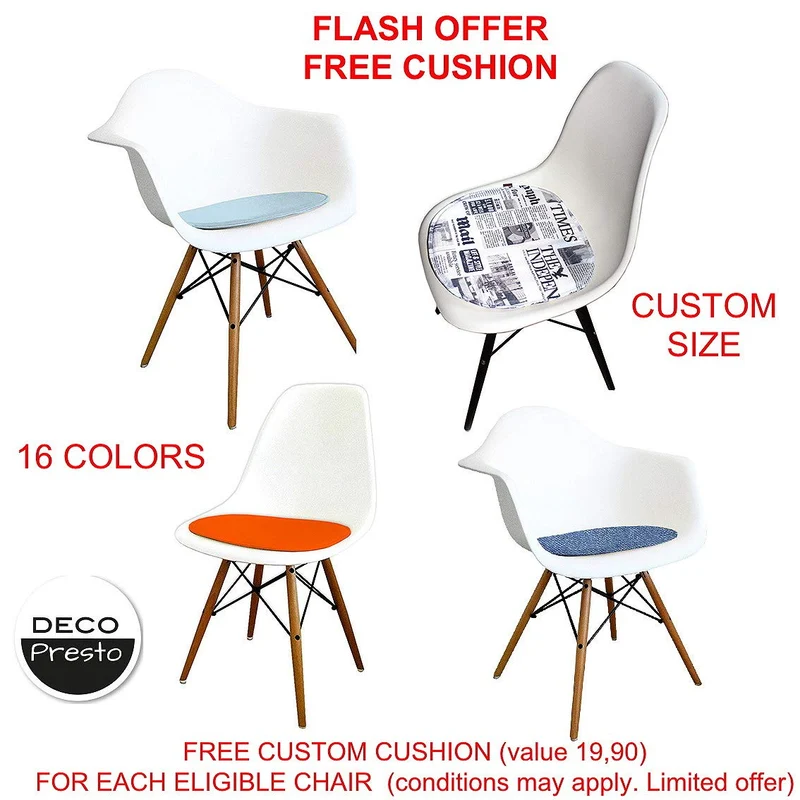 Decopresto Lot 2 x Chaise Design Scandinave Retro Creme Pieds Acier Metal Chrome DP-DSR-CR-2P