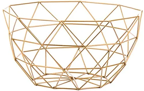 ZSJZHP Métal Bowl Fruits légumes Fil paniers en métal Bol géométrique Cuisine Rangement de Bureau Comptoir du Cabinet Stockage Pantry Organisation Oeufs Pain Holder,Gold-S