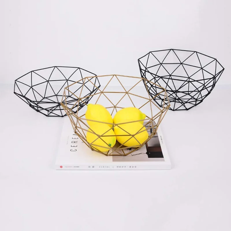 ZSJZHP Métal Bowl Fruits légumes Fil paniers en métal Bol géométrique Cuisine Rangement de Bureau Comptoir du Cabinet Stockage Pantry Organisation Oeufs Pain Holder,Gold-S