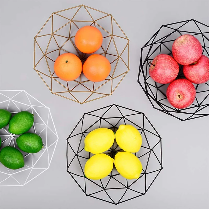 ZSJZHP Métal Bowl Fruits légumes Fil paniers en métal Bol géométrique Cuisine Rangement de Bureau Comptoir du Cabinet Stockage Pantry Organisation Oeufs Pain Holder,Gold-S