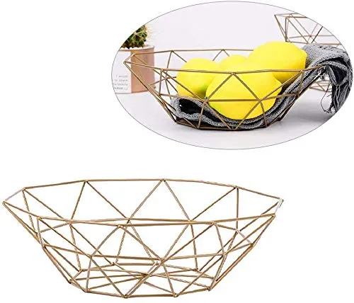 ZSJZHP Métal Bowl Fruits légumes Fil paniers en métal Bol géométrique Cuisine Rangement de Bureau Comptoir du Cabinet Stockage Pantry Organisation Oeufs Pain Holder,Gold-S