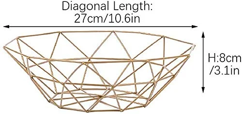 ZSJZHP Métal Bowl Fruits légumes Fil paniers en métal Bol géométrique Cuisine Rangement de Bureau Comptoir du Cabinet Stockage Pantry Organisation Oeufs Pain Holder,Gold-S