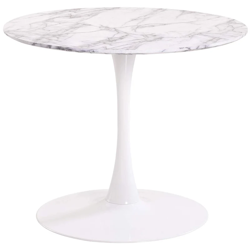 Menzzo Jasmine Table Ronde, Bois,Métal, Blanc/Gris, Taille Unique