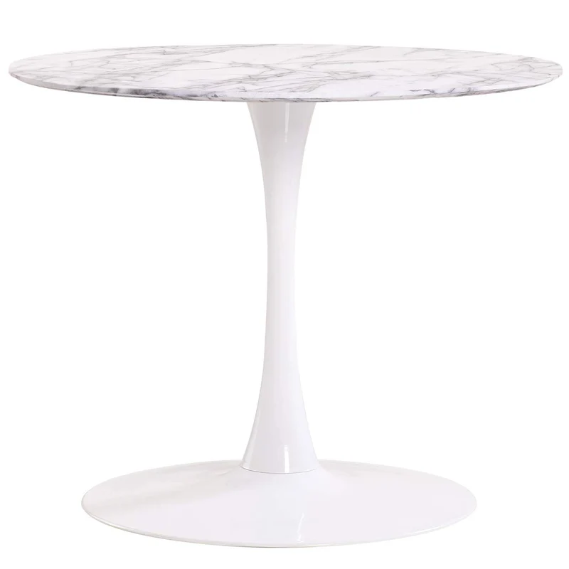 Menzzo Jasmine Table Ronde, Bois,Métal, Blanc/Gris, Taille Unique