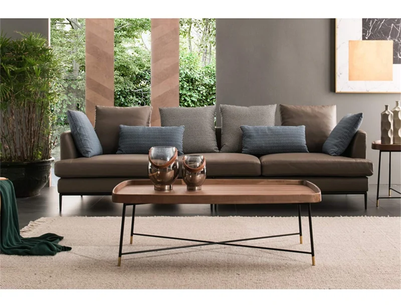 Y-Leah Table basse rectangulaire en Bois de Style Industriel rétro, Cadre en Fer forgé soudé par métal Noir doré 80 × 80 × 40cm