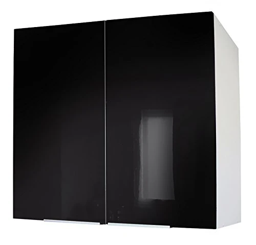 Berlenus CP8HN Meuble Haut de Cuisine avec 2 Portes Noir Haute Brillance 80 cm