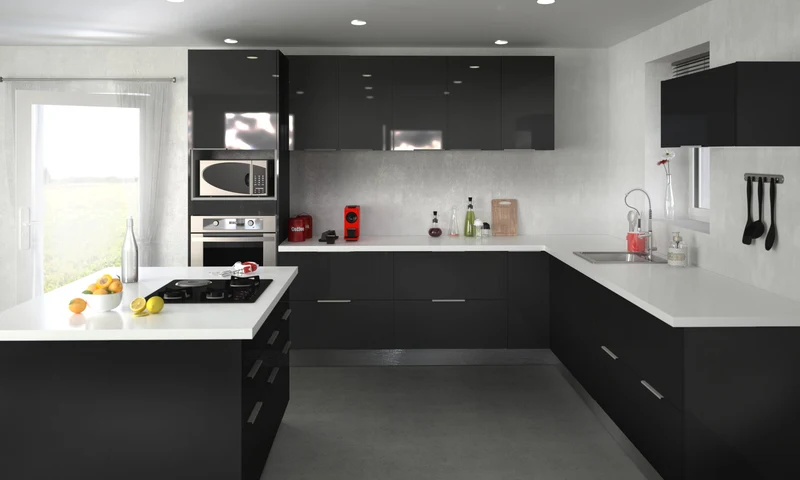 Berlenus CP8HN Meuble Haut de Cuisine avec 2 Portes Noir Haute Brillance 80 cm