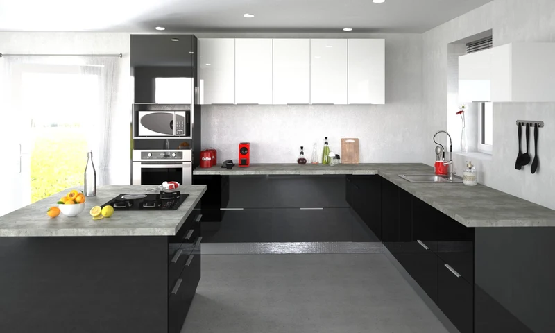 Berlenus CP8HN Meuble Haut de Cuisine avec 2 Portes Noir Haute Brillance 80 cm