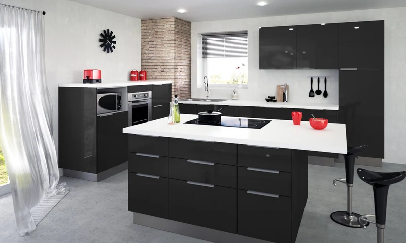 Berlenus CP8HN Meuble Haut de Cuisine avec 2 Portes Noir Haute Brillance 80 cm