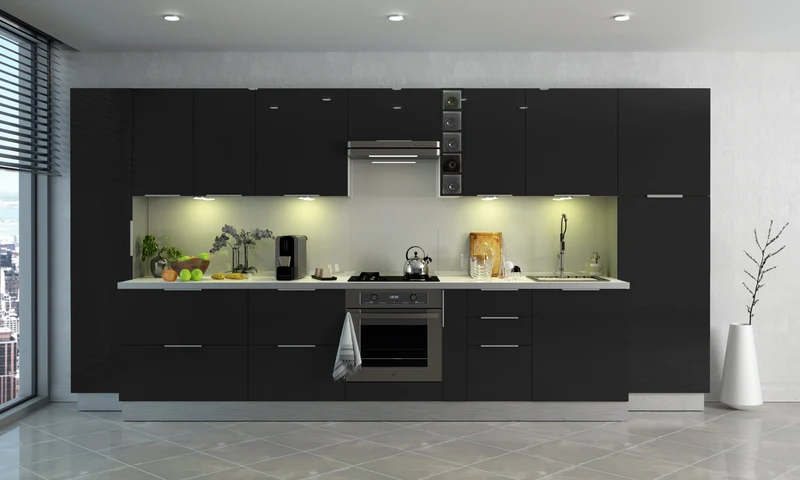 Berlenus CP8HN Meuble Haut de Cuisine avec 2 Portes Noir Haute Brillance 80 cm
