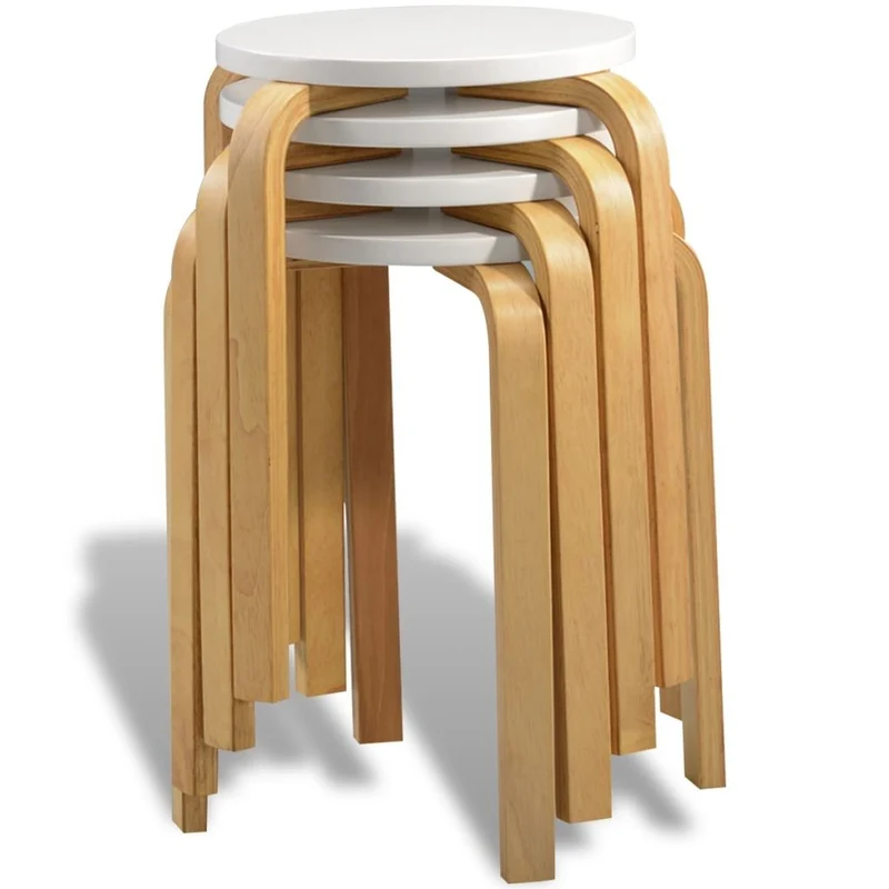 vidaXL 4X Tabourets Empilables Bois Cintré Chaise Siège Bar Maison Intérieur