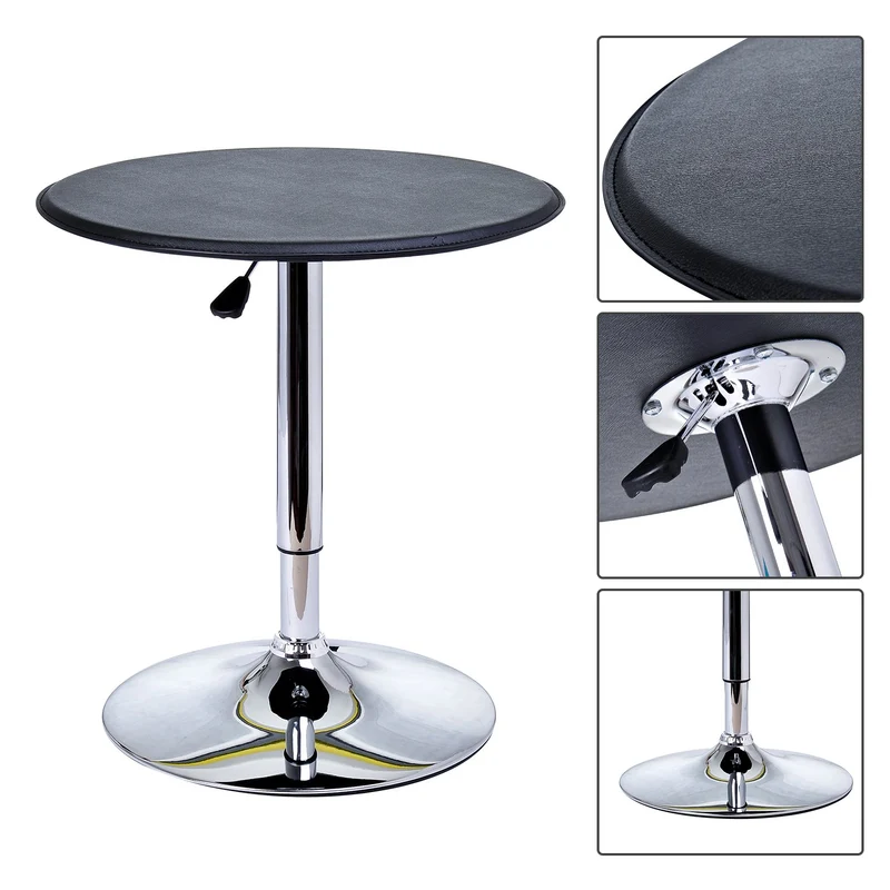 Table de bar table bistrot chic style contemporain table ronde hauteur réglable 67-93 cm Ø 63 cm métal chromé PVC noir