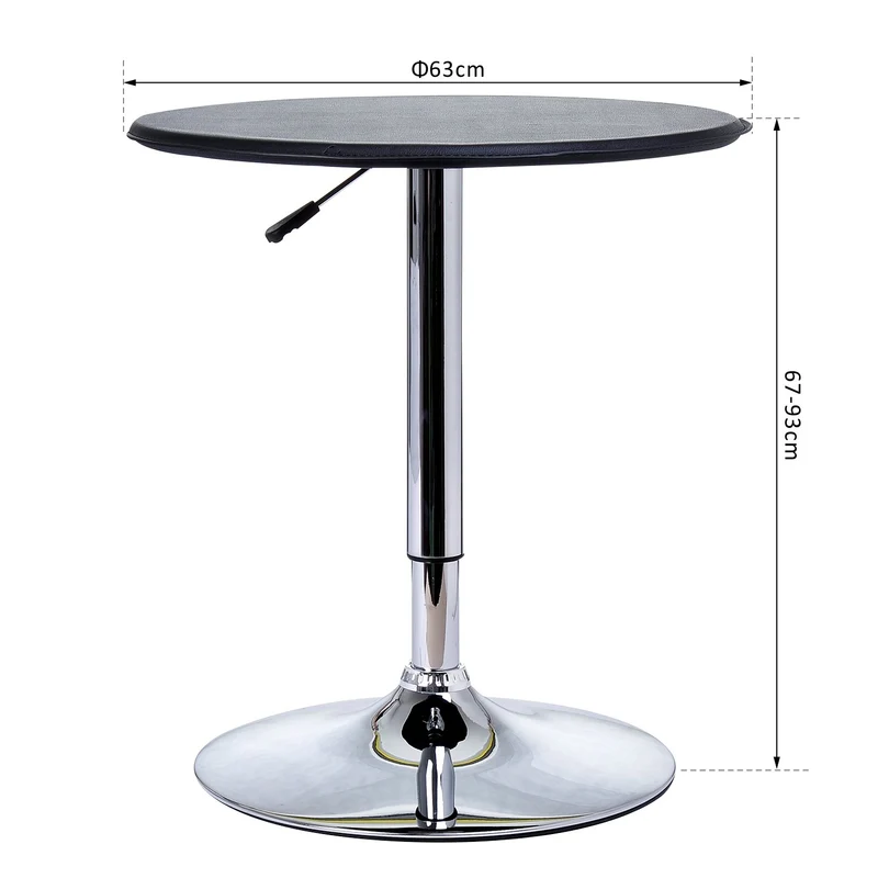 Table de bar table bistrot chic style contemporain table ronde hauteur réglable 67-93 cm Ø 63 cm métal chromé PVC noir