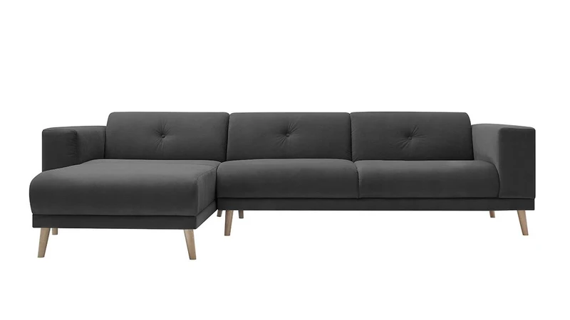Bobochic LUNA Canapé d'Angle Gauche Fixe 3 places avec Pouf Gris Foncé, 308 x 166 x 75 cm