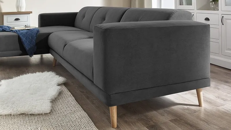 Bobochic LUNA Canapé d'Angle Gauche Fixe 3 places avec Pouf Gris Foncé, 308 x 166 x 75 cm