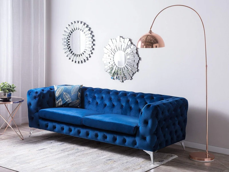 Canapé Style Chesterfield en Velours Bleu foncé SOTRA