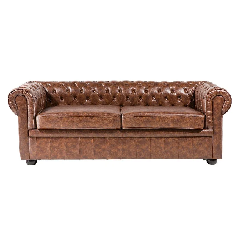 Canapé 2 à 3 Places en Simili Cuir Marron Vintage Chesterfield