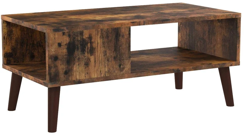 VASAGLE Table Basse Rustique, Table de Salon, Bout de canapé, Style Moderne du Milieu du siècle, avec Étagère de Rangement, pour Salon, Salle de Réception, Montage Facile, Brun LCT09BX