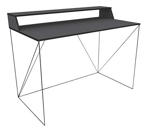 Walter Bureau Design Industriel Laqué Noir Métal et MDF avec Etagère 120 x 63 x 89-75 cm