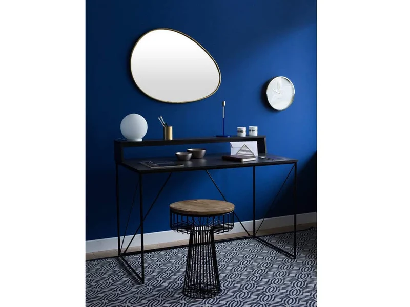 Walter Bureau Design Industriel Laqué Noir Métal et MDF avec Etagère 120 x 63 x 89-75 cm