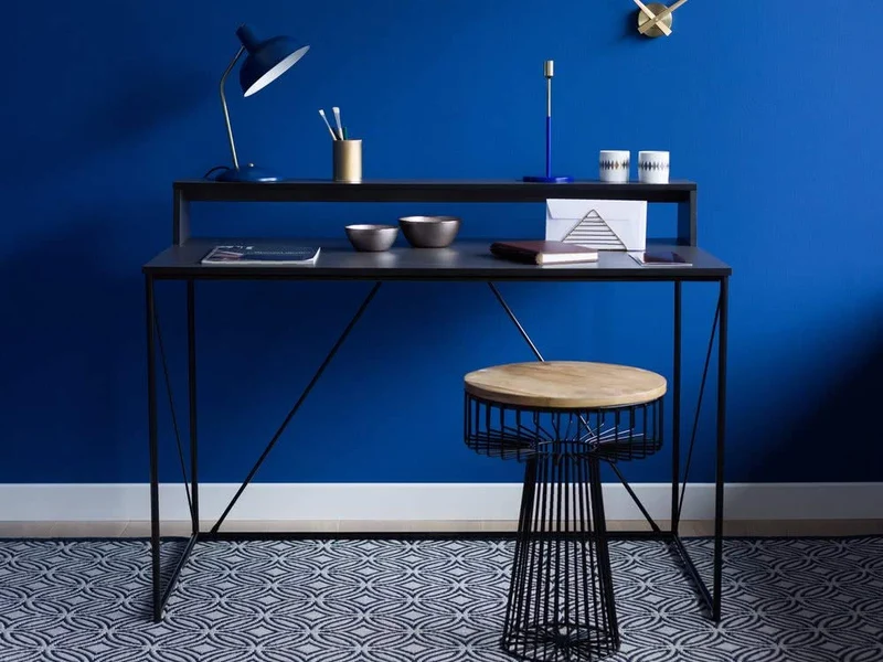 Walter Bureau Design Industriel Laqué Noir Métal et MDF avec Etagère 120 x 63 x 89-75 cm
