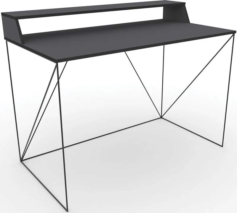 Walter Bureau Design Industriel Laqué Noir Métal et MDF avec Etagère 120 x 63 x 89-75 cm
