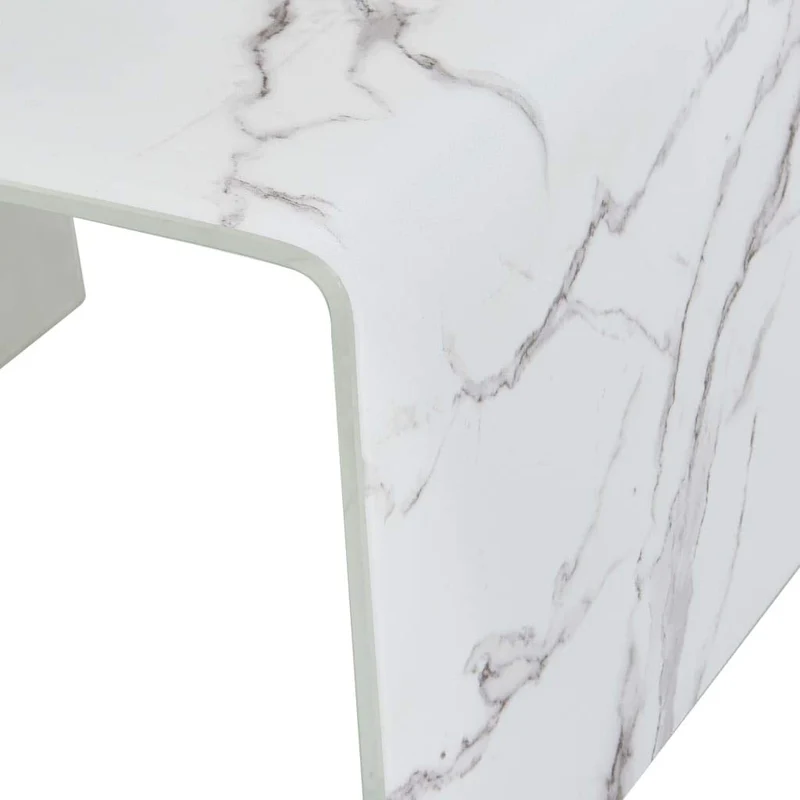 Tidyard Table Basse en Verre Trempé avec Un Aspect de Marbre Unique Style Moderne Blanc 50 x 50 x 45 cm