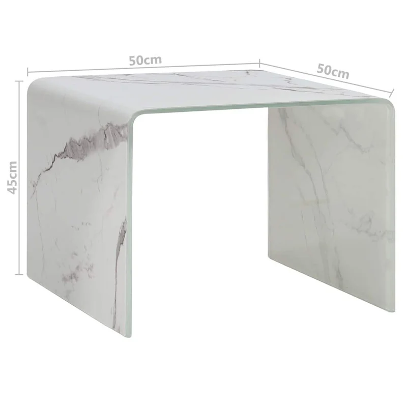 Tidyard Table Basse en Verre Trempé avec Un Aspect de Marbre Unique Style Moderne Blanc 50 x 50 x 45 cm