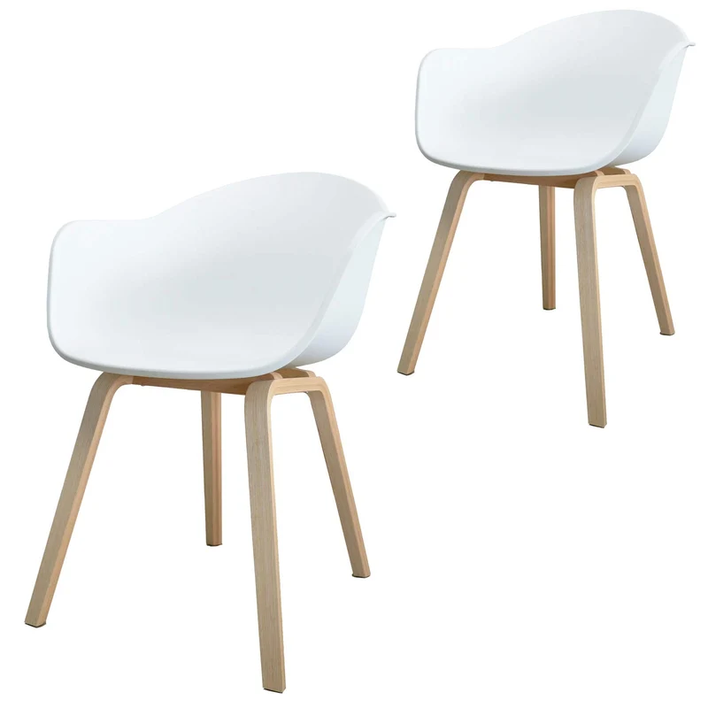 Damiware Romeo Lot de 2 chaises avec accoudoirs Tendance rétro - Salle a Manger Blanches (Blanc)