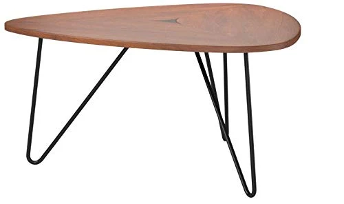 Marque Amazon - Rivet - Table basse triangulaire, en noyer et à base en métal noir, 77 x 65 x 56 cm