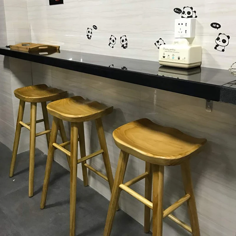 DJ Tabouret de Bar Chaise de Salle à Manger en Bois composée de 2 pièces, siège Ergonomique avec Tapis antidérapant pour Repose-Pieds - Balcon du comptoir du café, Couleur Bois (39 * 40 * 75cm)